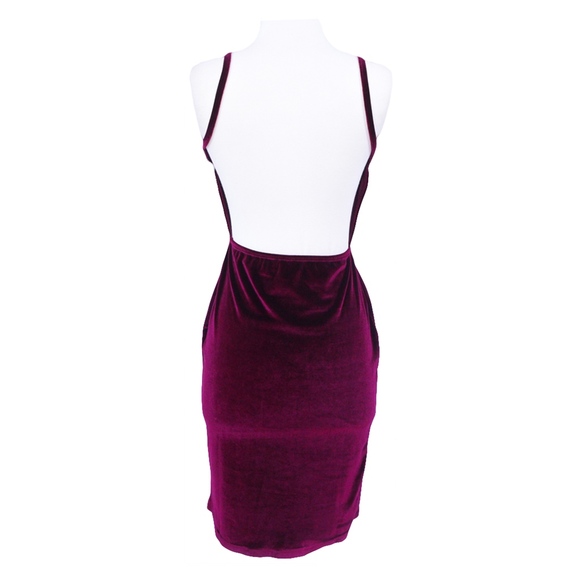 Burgundy Sexy Wrap Backless Cocktail Velvet Dress - Picture 8 of 8